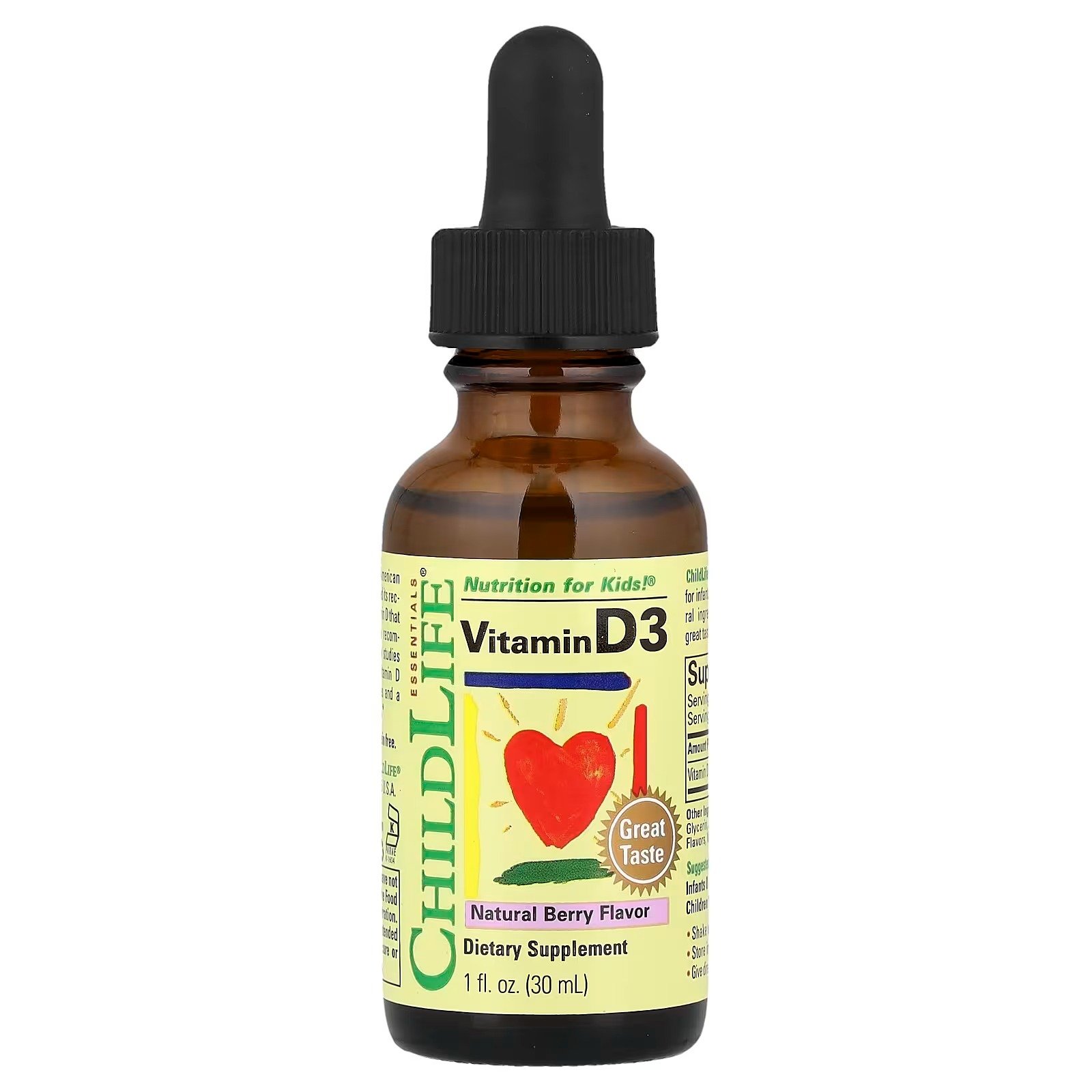 vitamina d3, fruto silvestre natural, 12,5 mcg (500 ui), 30 ml (1 fl oz) childlife essentials