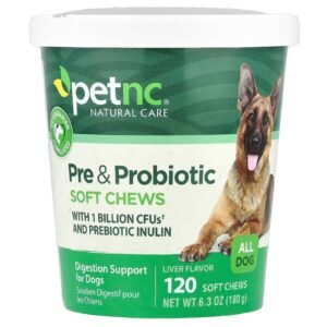 mastigações softgel e probióticas, todos os cães, fígado, 120 cápsulas mastigáveis, 180 g (6,3 oz) petnc natural care