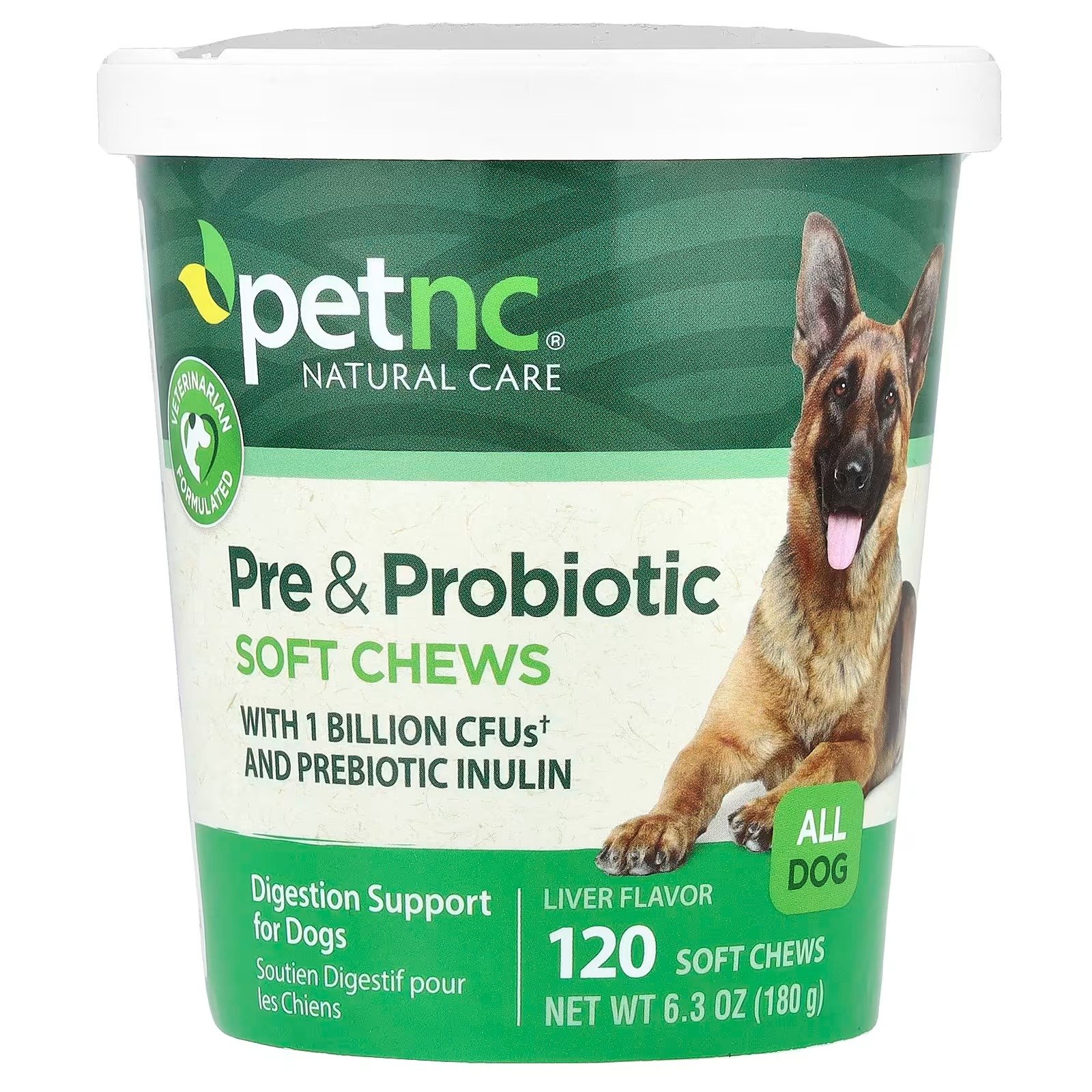 mastigações softgel e probióticas, todos os cães, fígado, 120 cápsulas mastigáveis, 180 g (6,3 oz) petnc natural care