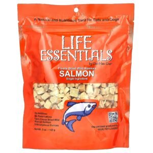 life essentials, salmão selvagem liofilizado do alasca, para gatos e cães, 142 g (5 oz) cat man doo
