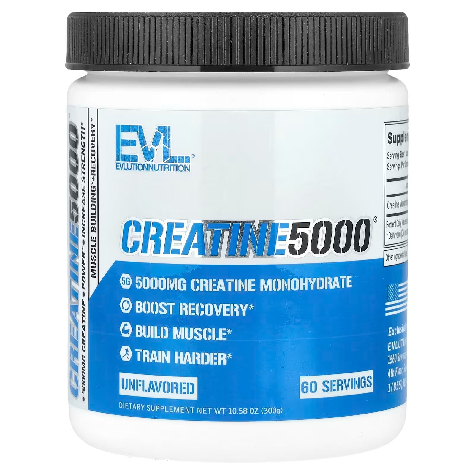 creatine 5000, sem sabor, 300 g (10,58 oz) evlution nutrition