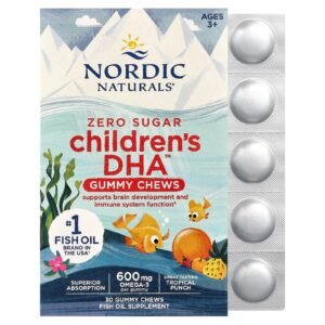 gomas mastigáveis dha para crianças, a partir de 3 anos de idade, ponche tropical, 30 gomas (355 mg por goma) nordic naturals