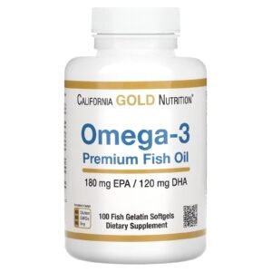 Óleo de peixe premium Ômega 3, 100 cápsulas softgel de gelatina de peixe (1.100 mg por cápsula softgel) california gold nutrition