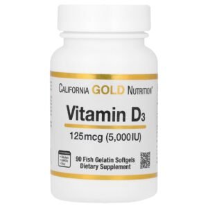 vitamina d3, 125 mcg (5.000 ui), 90 cápsulas softgel de gelatina de peixe california gold nutrition